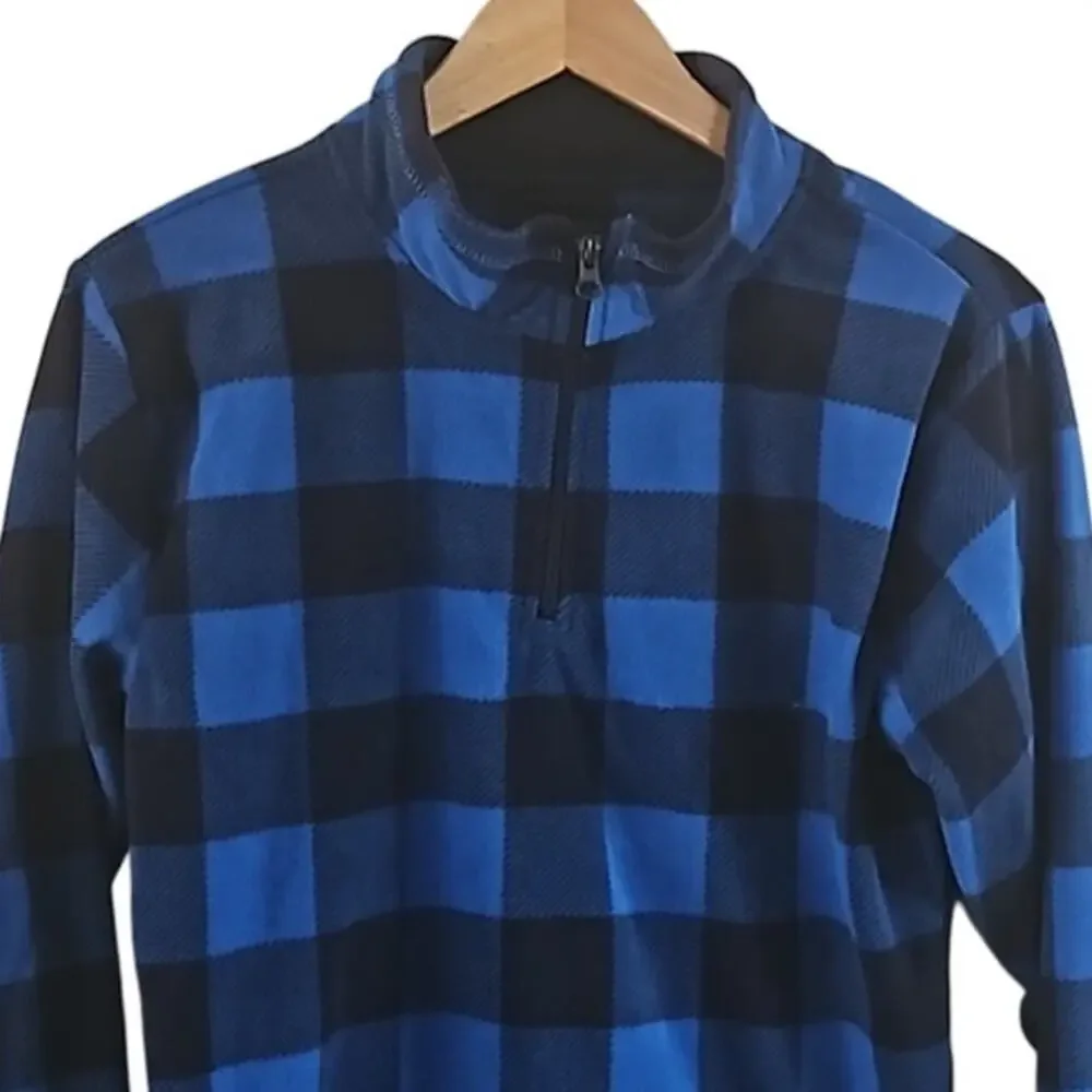 The Children's Place Boys' Blue Buffalo Plaid 1/2 Zip Fleece Pullover Size 16